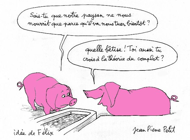 à gauche, un cochon fluorescent, pardon, réfléchissant, contrairement à celui de droite qui répond par une expression verrouillante sortie tout droit d'un égrégore sans aucune réflexion personnelle, bien qu'il soit aussi fluo mais pas réfléchissant contrairement à celui de gauche.