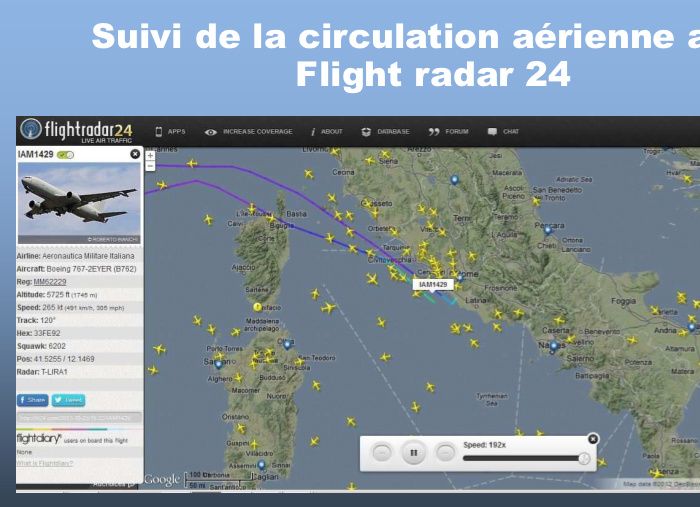 On voit l'avion où il va atterrir, au moment de la capture d'écran il est seulement à 1746m au dessus de la mer, mais on voit aussi d'où il est parti, puisque la trajectoire entière reste à l'écran tant qu'on ne clique pas sur un autre avion.